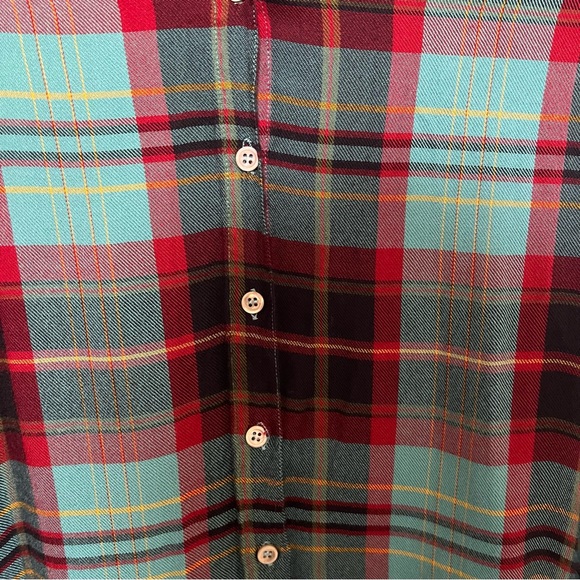 Soft Surroundings M Adeline Button Down Plaid Turquoise Lace Hem Tunic - Picture 5 of 8